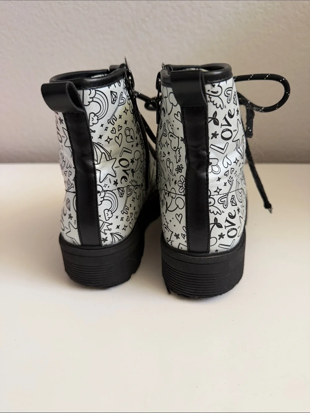 Skechers White & Black Doodle Combat Boots for Kids